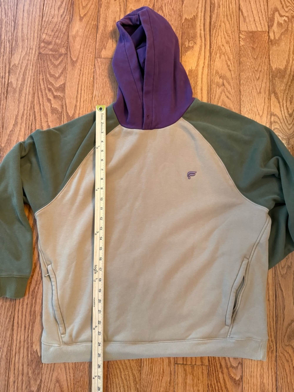 FABLETICS The Go-To Hoodie XL Color block Dark Twill Moss Burgundy Zipper Pocket